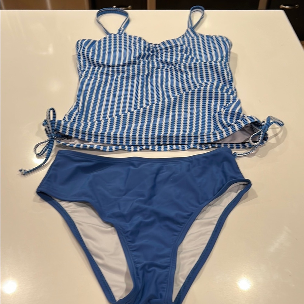 Blue Striped Bikini Set